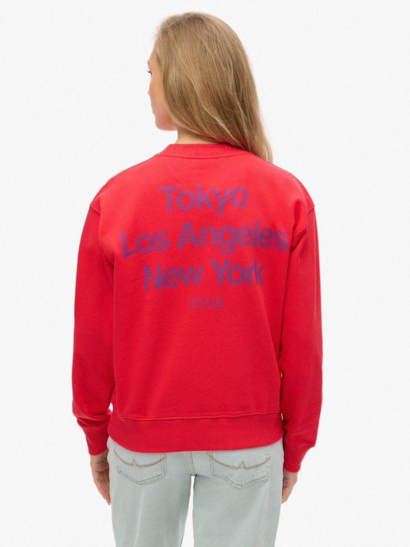 Product image 3 of 4, which shows Superdry Core Logo City Graphic Crew Sweatshirt, Hyper Fire Pink, 10