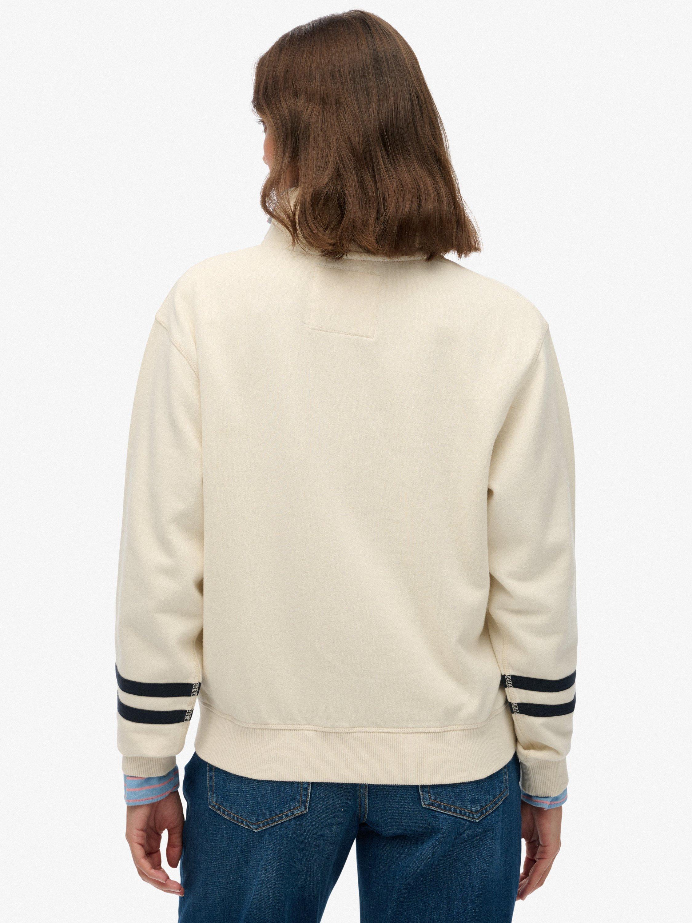 Product image 2 of 5, which shows Superdry Athletic Essentials Applique 1/2 Zip Sweatshirt, Desert Bone White, 10