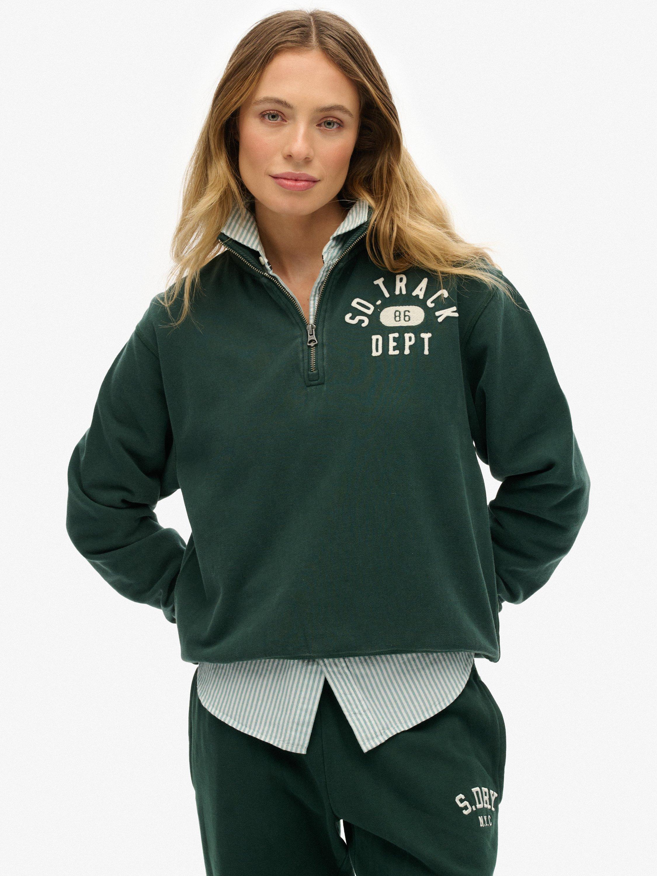 Product image 1 of 5, which shows Superdry Athletic Essentials Appliqué 1/2 Zip Sweatshirt, Enamel Green, 10