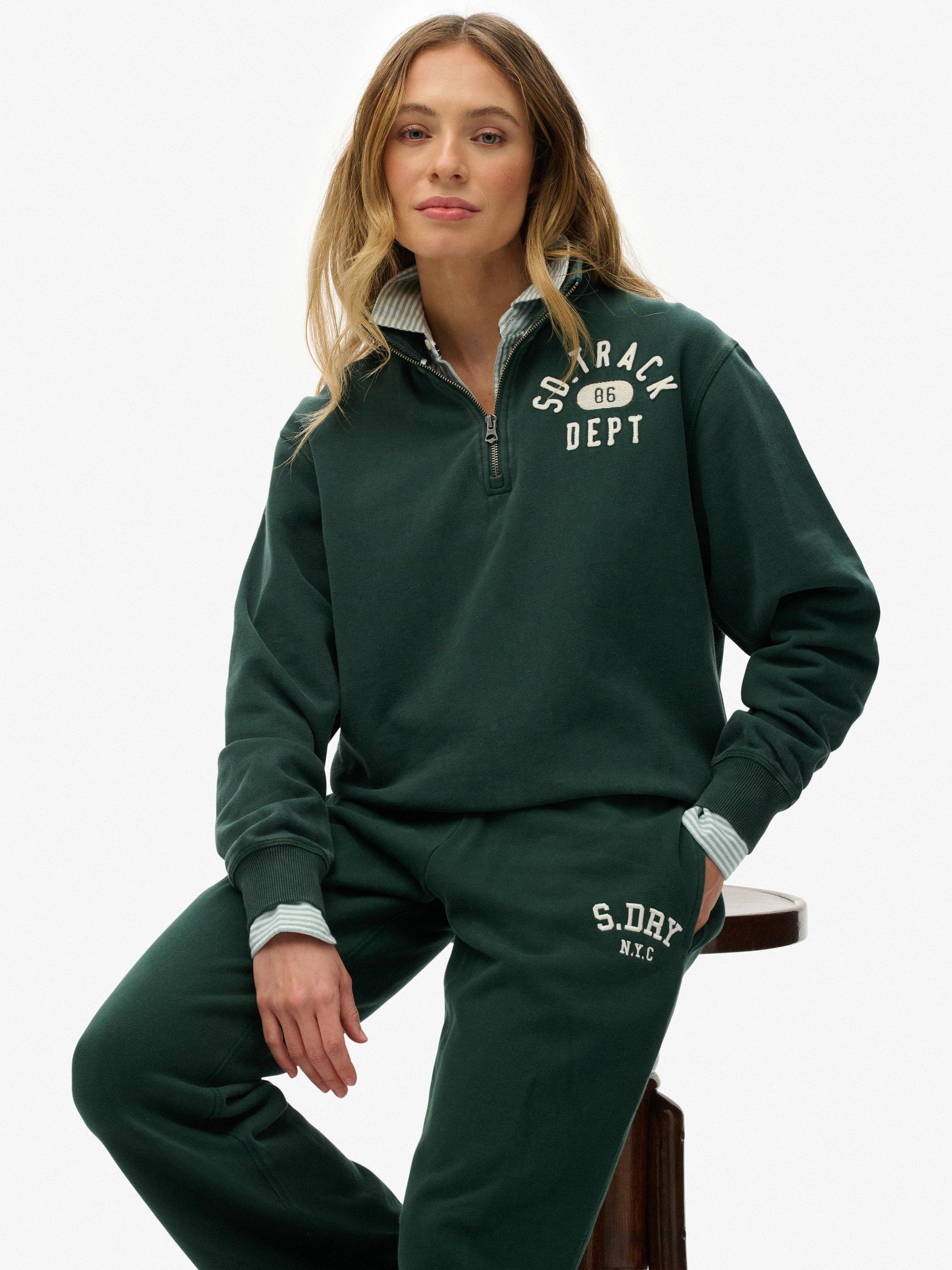 Product image 5 of 5, which shows Superdry Athletic Essentials Appliqué 1/2 Zip Sweatshirt, Enamel Green, 10