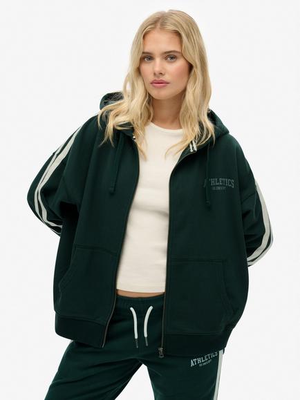 Superdry Athletic Essentials Relaxed Raglan Zip Hoodie, Enamel Green