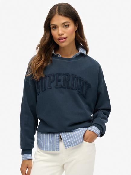 Superdry Athletic Essentials Tonal Appliqué Crew Sweatshirt, Richest Navy