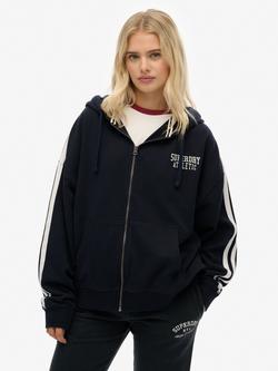 Superdry Athletic Essentials Relaxed Raglan Zip Hoodie, Enamel Green, Eclipse Navy