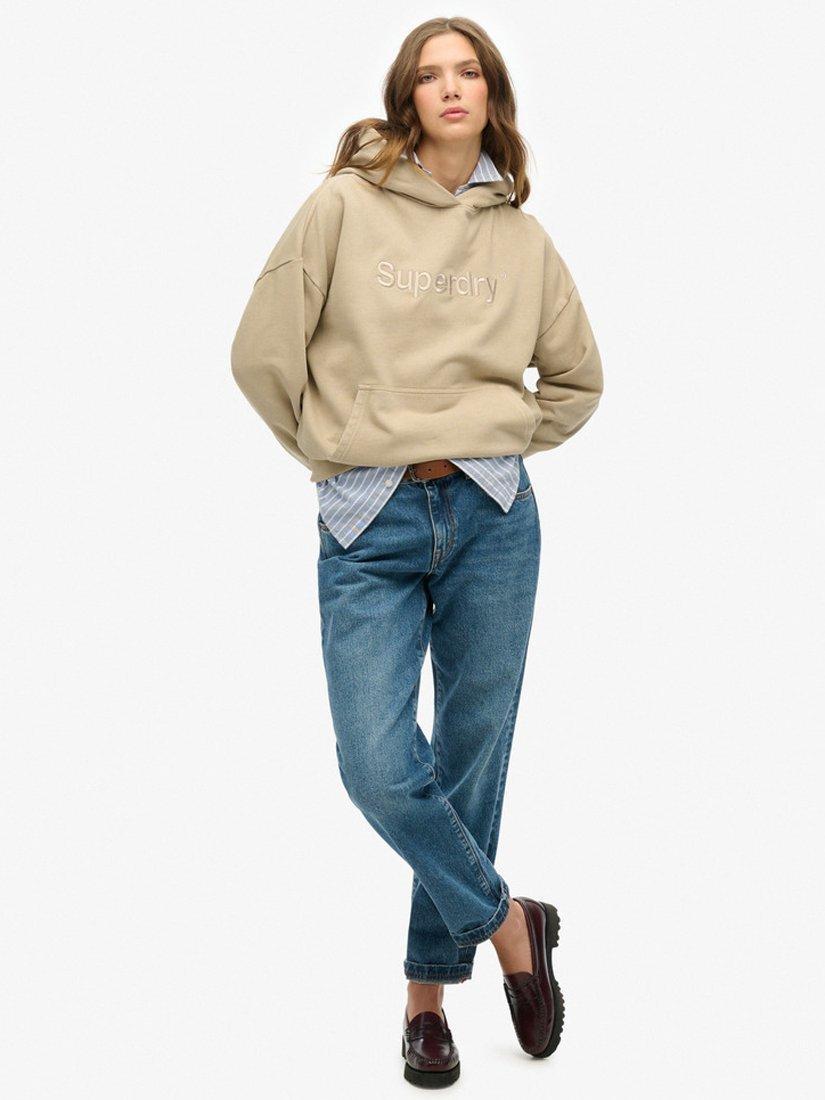 Product image 4 of 5, which shows Superdry Embroidered Core Logo Relaxed Hoodie, Feather Grey, 10