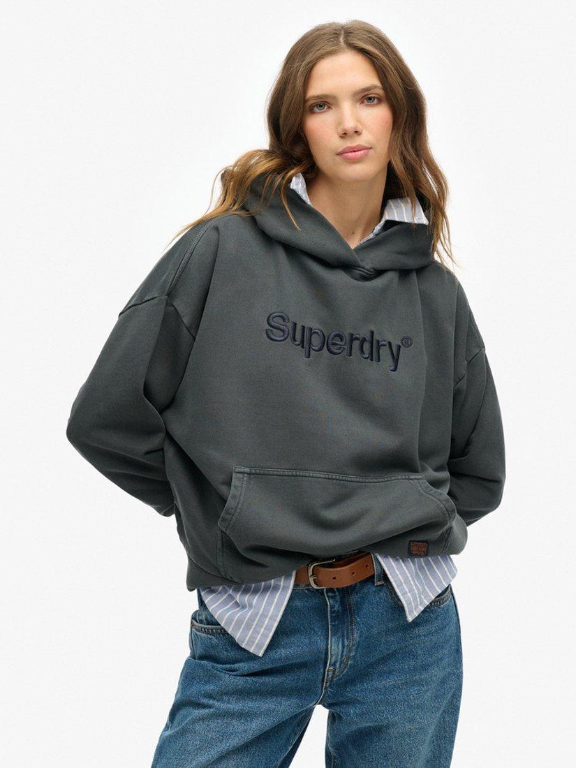 Product image 1 of 1, which shows Superdry Embroidered Core Logo Relaxed Hoodie, Ebony, 10