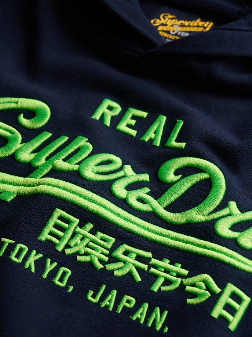 Product image 5 of 5, which shows Superdry Vintage Logo Neon Relaxed Hoodie, Nautical Navy, 10