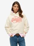 Superdry Vintage Logo Neon Relaxed Hoodie, Cream