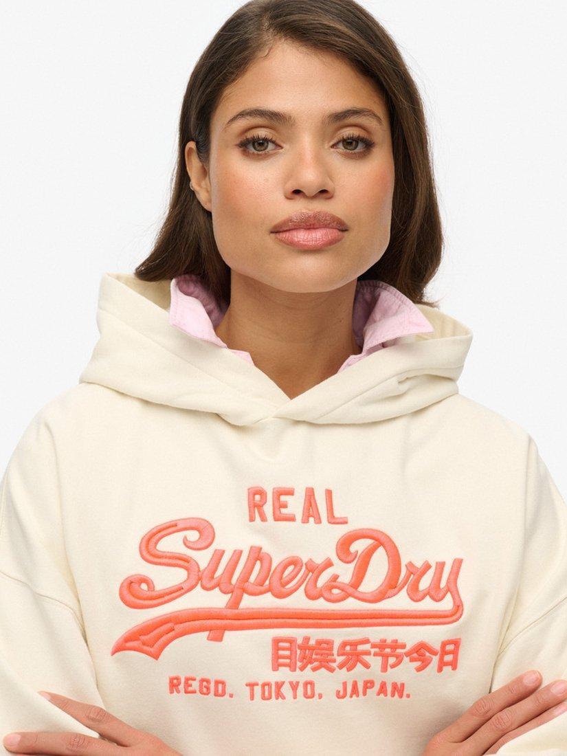Product image 4 of 5, which shows Superdry Vintage Logo Neon Relaxed Hoodie, Cream, 10