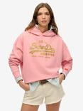 Superdry Vintage Logo Rhinestone Hoodie, Peach Amber