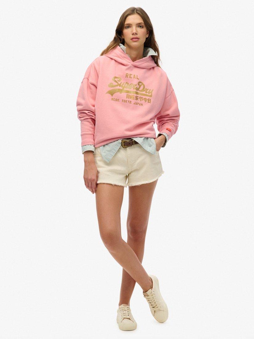 Product image 4 of 5, which shows Superdry Vintage Logo Rhinestone Hoodie, Peach Amber, 10