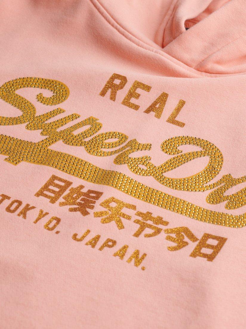 Product image 5 of 5, which shows Superdry Vintage Logo Rhinestone Hoodie, Peach Amber, 10