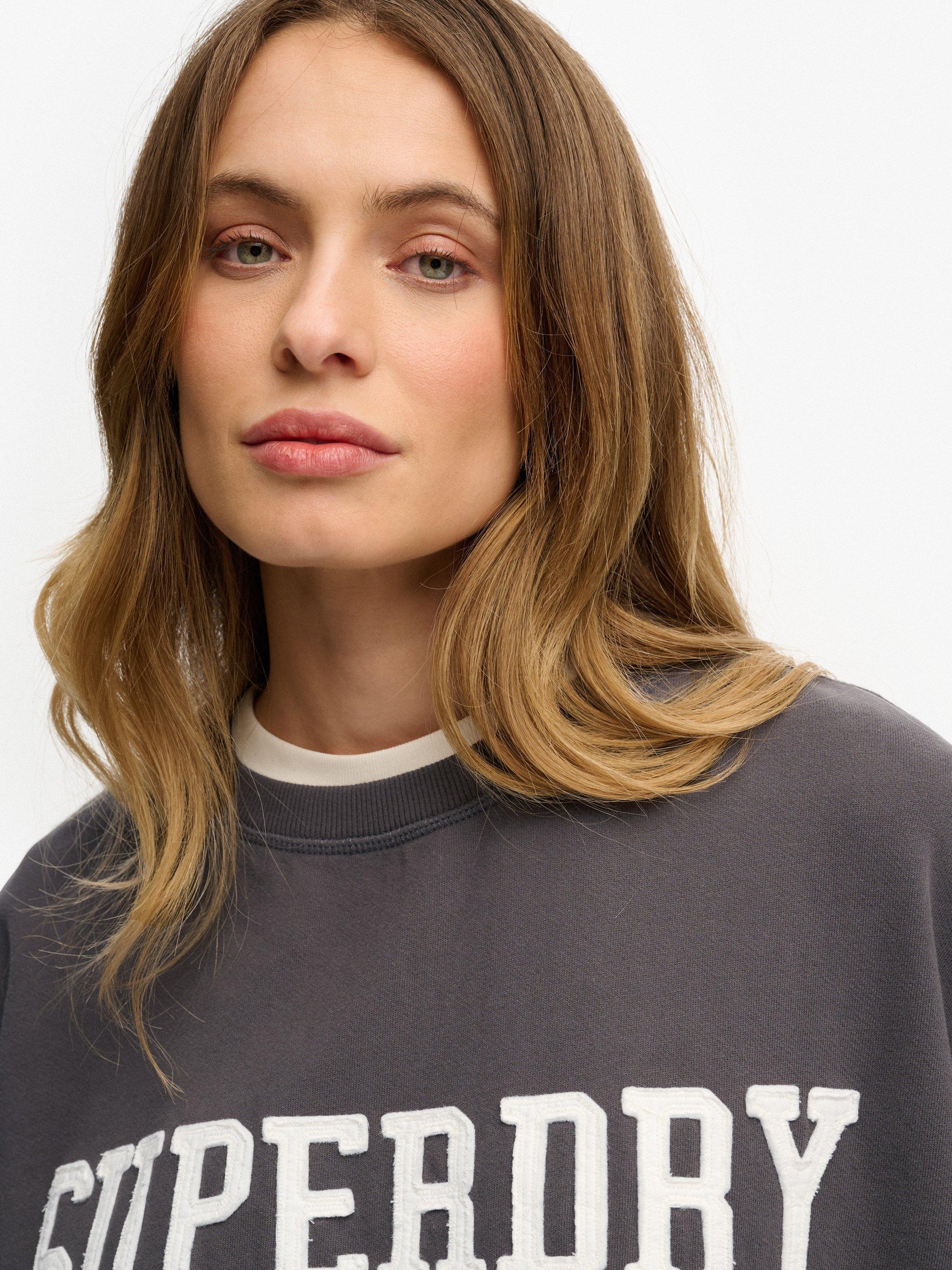 Product image 5 of 5, which shows Superdry Athletic Essentials Relaxed Applique Sweatshirt, Charcoal, 10