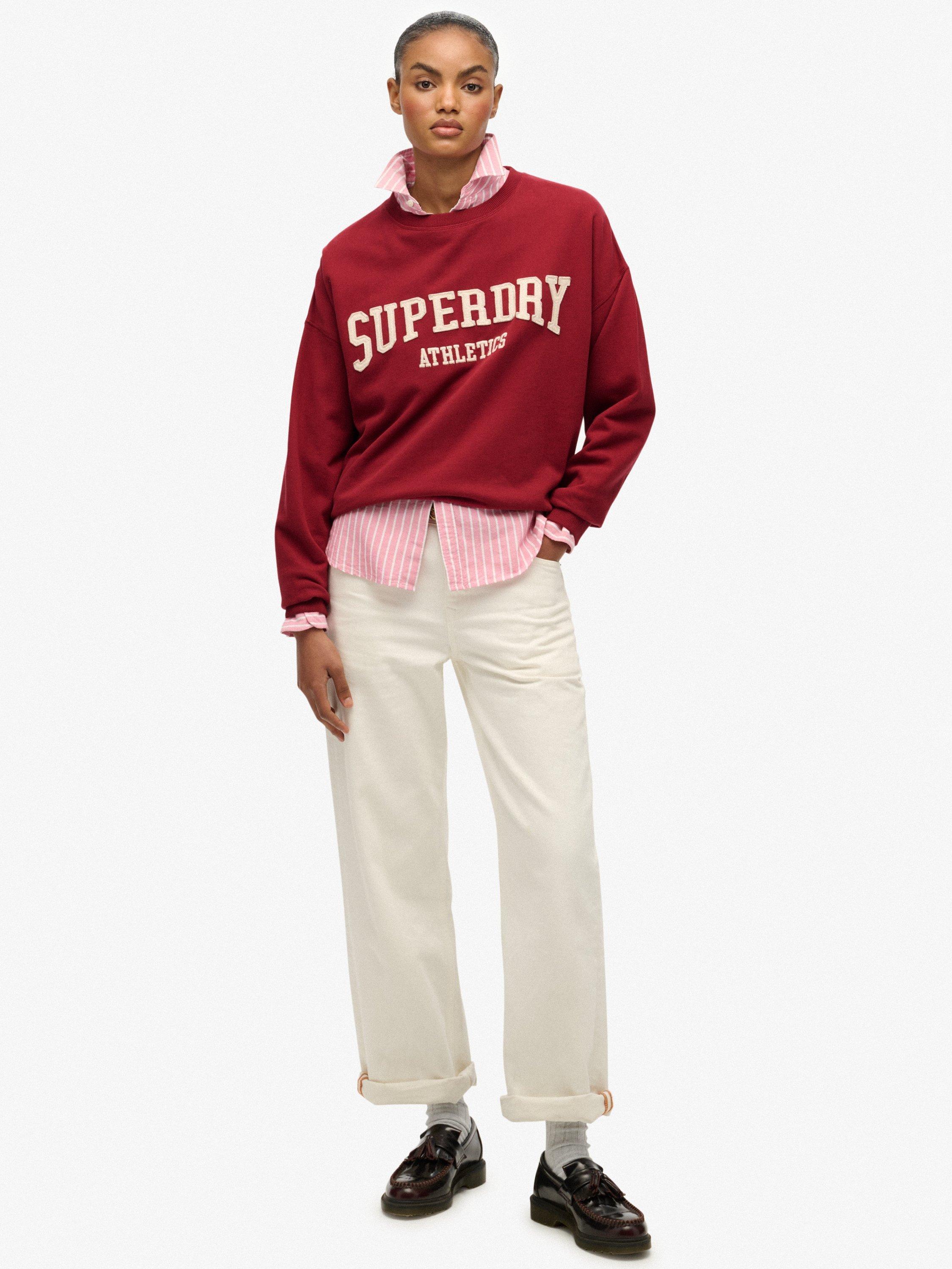 Product image 3 of 6, which shows Superdry Athletic Essentials Relaxed Applique Sweatshirt, Bordeaux Red, 10