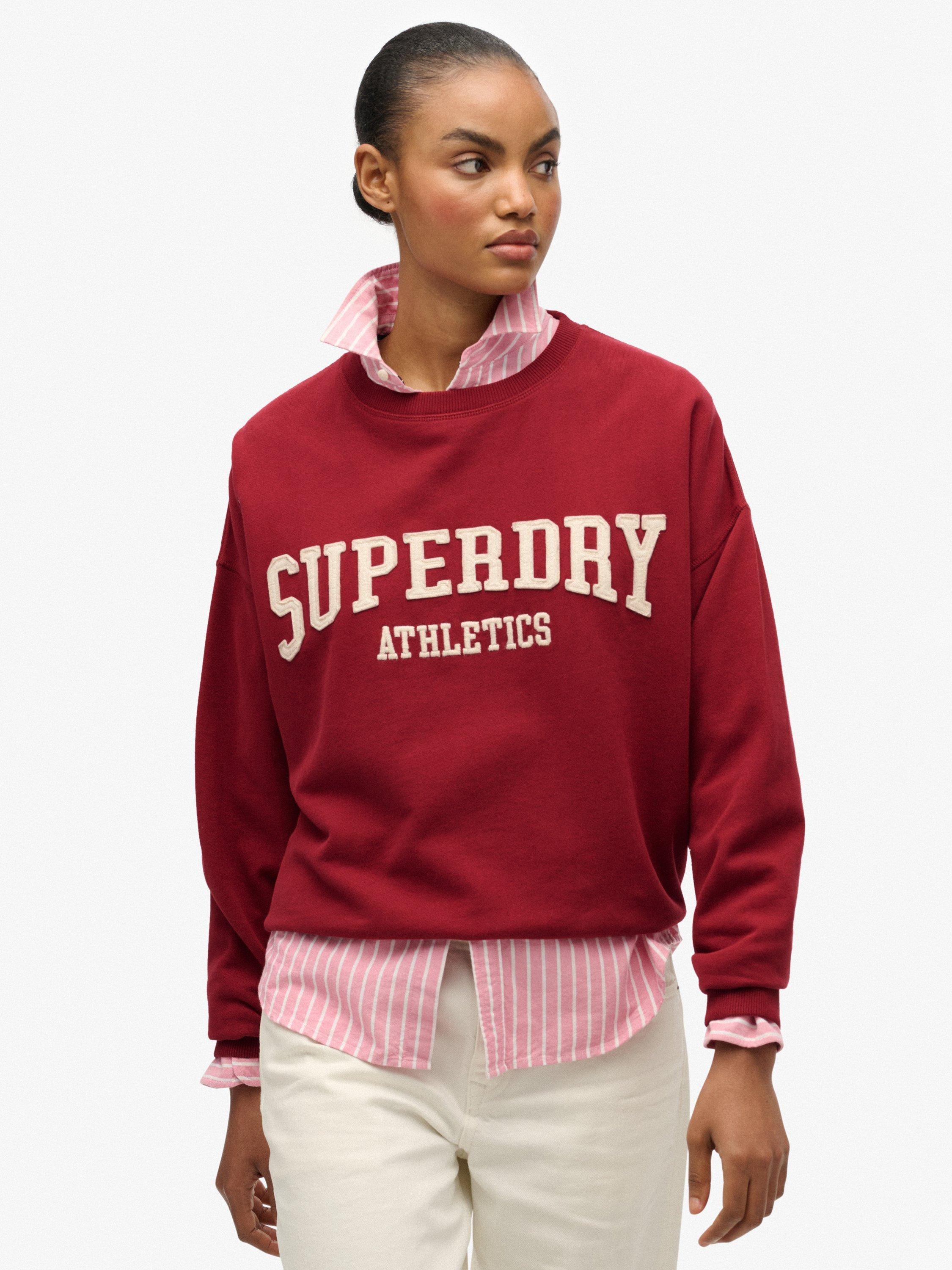 Product image 4 of 6, which shows Superdry Athletic Essentials Relaxed Applique Sweatshirt, Bordeaux Red, 10