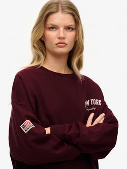 Superdry Athletic Essentials Relaxed Crew Sweatshirt - view 2, Port Red