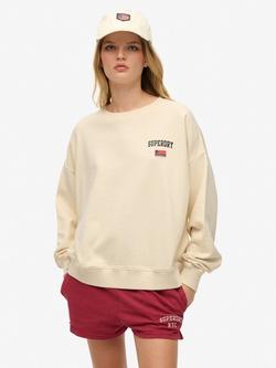 Superdry Athletic Essentials Relaxed Crew Sweatshirt, Desert Bone White