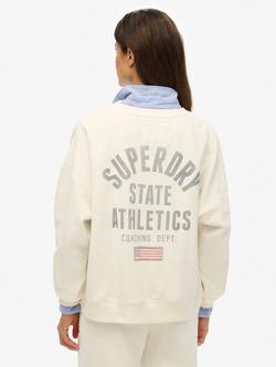 Superdry Athletic Essentials Printed Crew Sweatshirt - view 2, Desert Bone White