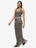Superdry Zig Zag Crochet Knit Maxi Skirt, Navy Gold Zigzag