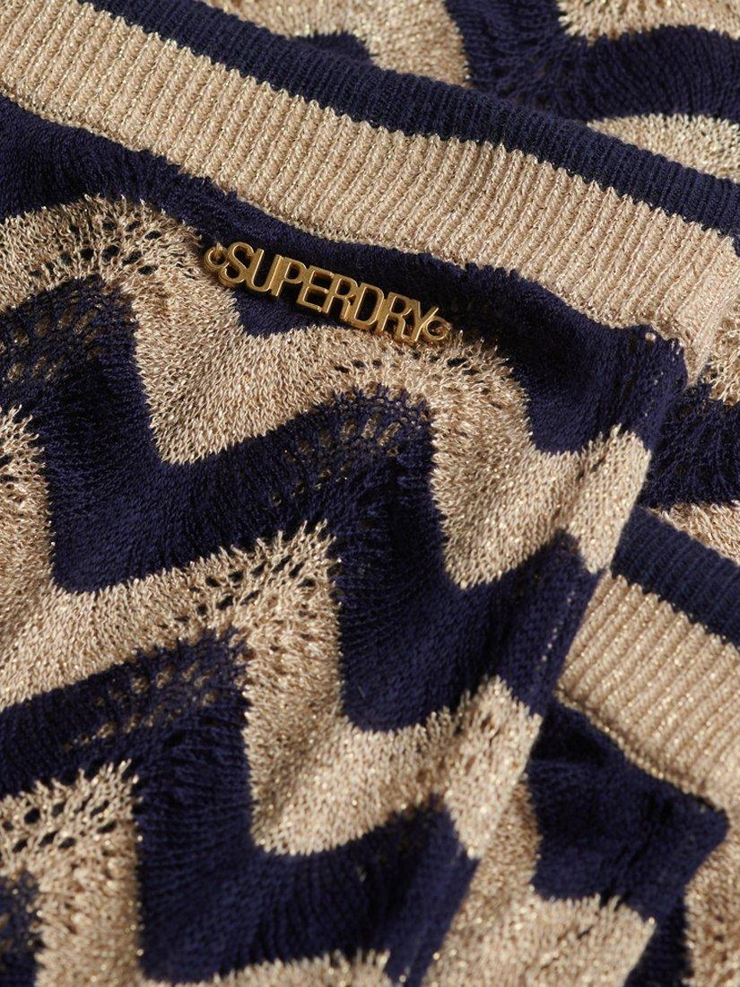 Product image 6 of 6, which shows Superdry Zig Zag Crochet Knit Maxi Skirt, Navy Gold Zigzag, 10