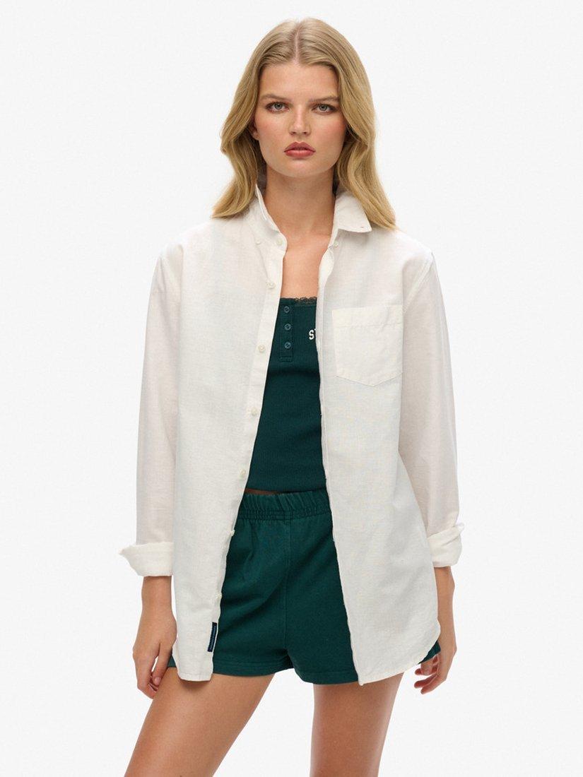 Superdry Oversized Studios Pure Linen Button Down Shirt, Optic