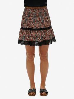 Superdry Printed Lace Trim Mini Skirt, Multi - view 2, Multi