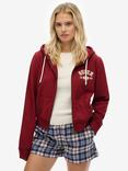 Superdry Athletic Essentials Relaxed Crop Zip Hoodie, Turtledove Cream, Bordeaux Red