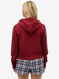 Superdry Athletic Essentials Relaxed Crop Zip Hoodie, Turtledove Cream, Bordeaux Red