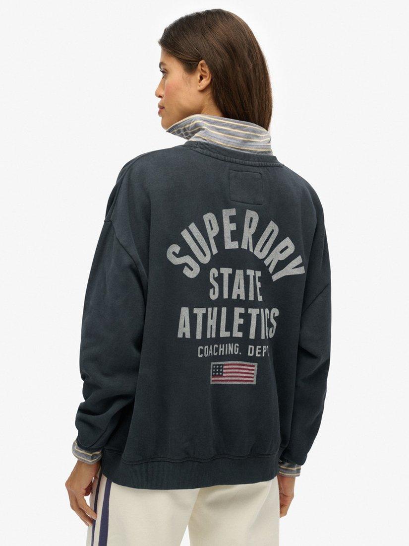 Product image 2 of 3, which shows Superdry Athletic Essentials Printed Crew Sweatshirt, Eclipse Navy, 10