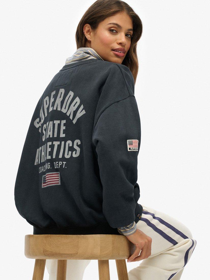 Product image 3 of 3, which shows Superdry Athletic Essentials Printed Crew Sweatshirt, Eclipse Navy, 10