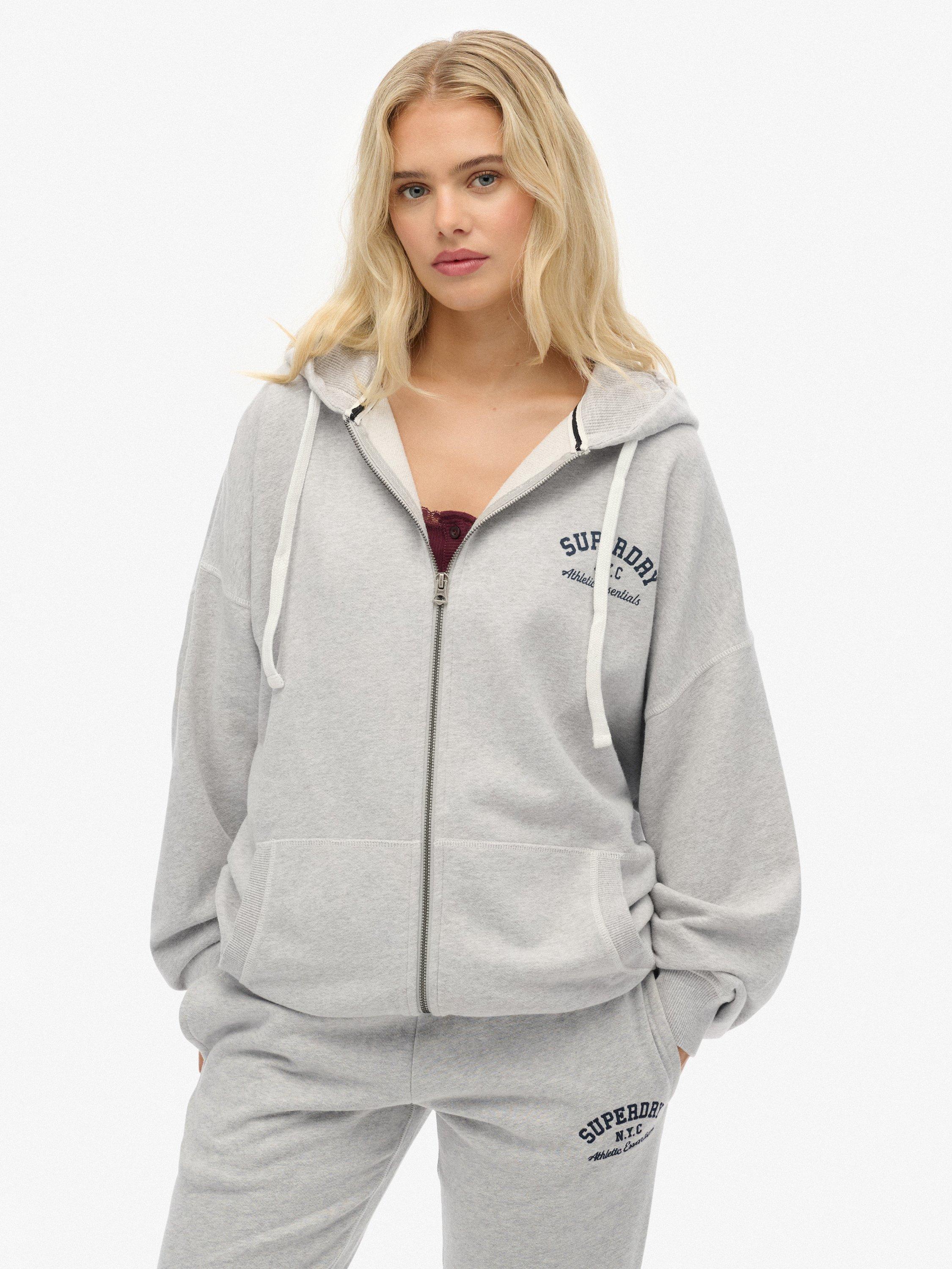 Product image 1 of 5, which shows Superdry Athletic Essentials Oversized Zip Hoodie, Glacier Grey Marl, 10