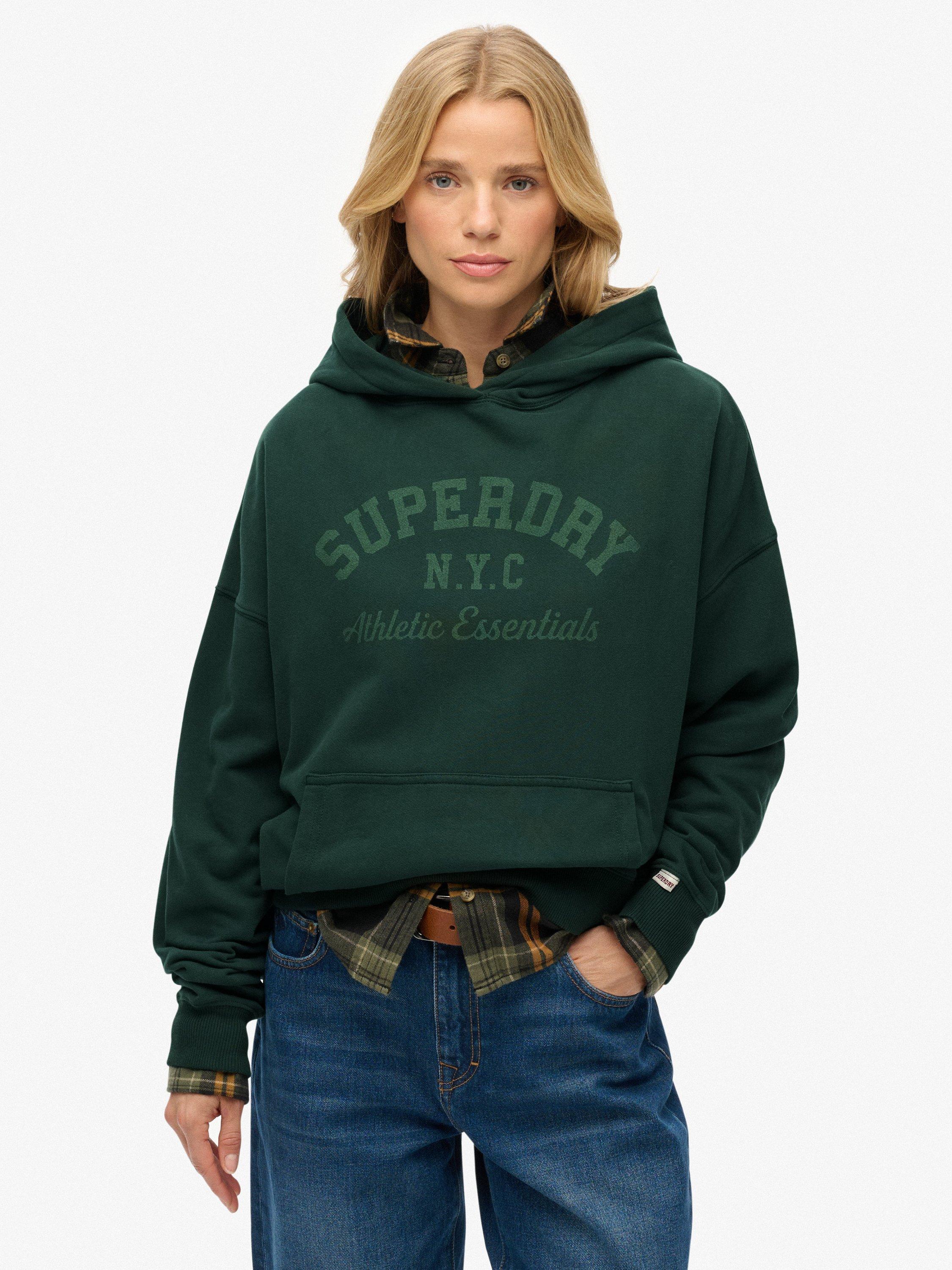 Product image 1 of 6, which shows Superdry Athletic Essentials Relaxed Hoodie, Enamel Green, 10