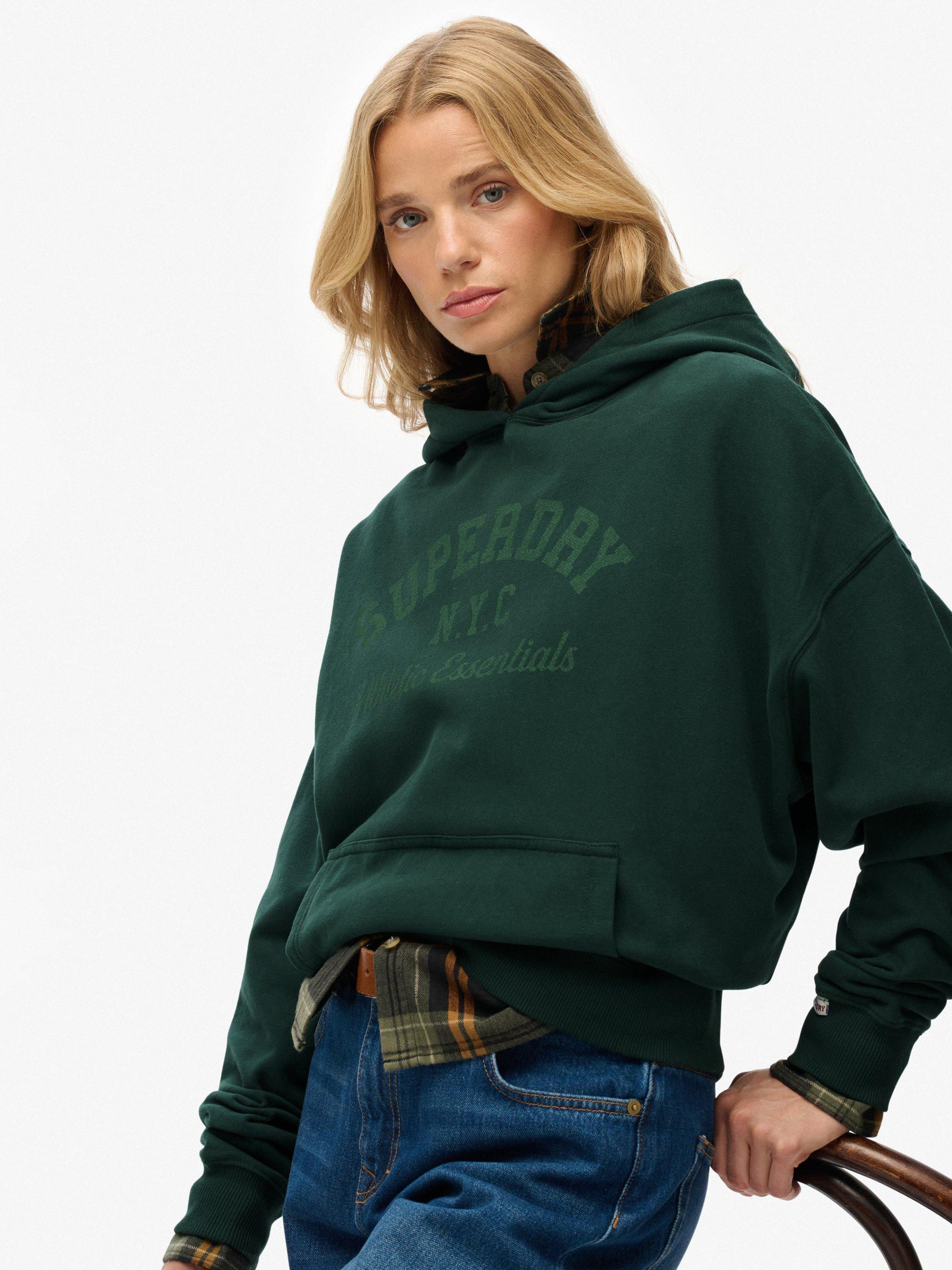 Product image 4 of 6, which shows Superdry Athletic Essentials Relaxed Hoodie, Enamel Green, 10