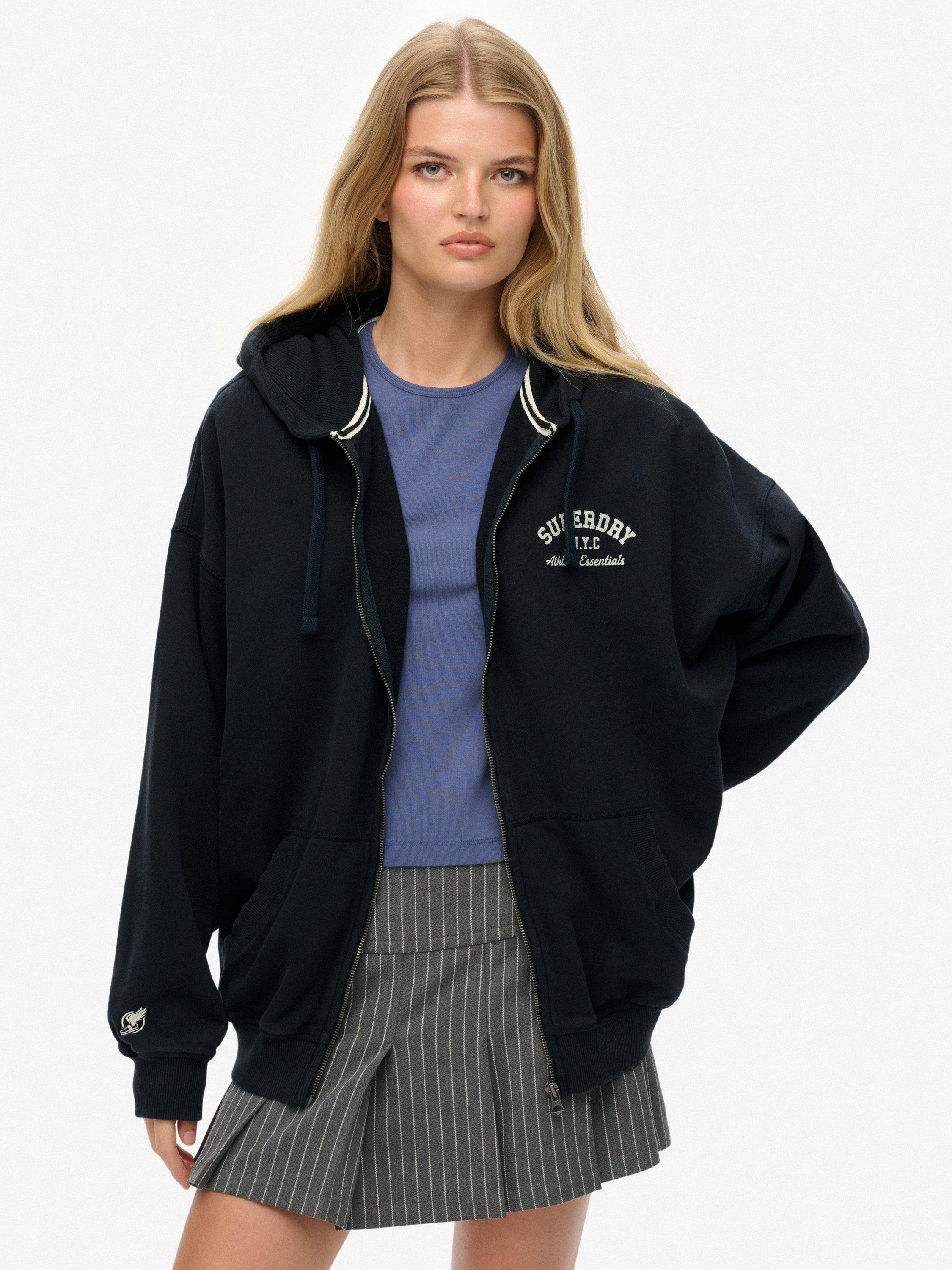 Product image 1 of 5, which shows Superdry Athletic Essentials Oversized Zip Hoodie, Eclipse Navy/  White, 10