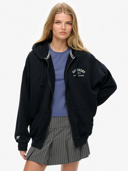 Superdry Athletic Essentials Oversized Zip Hoodie, Eclipse Navy/  White, Eclipse Navy/  White