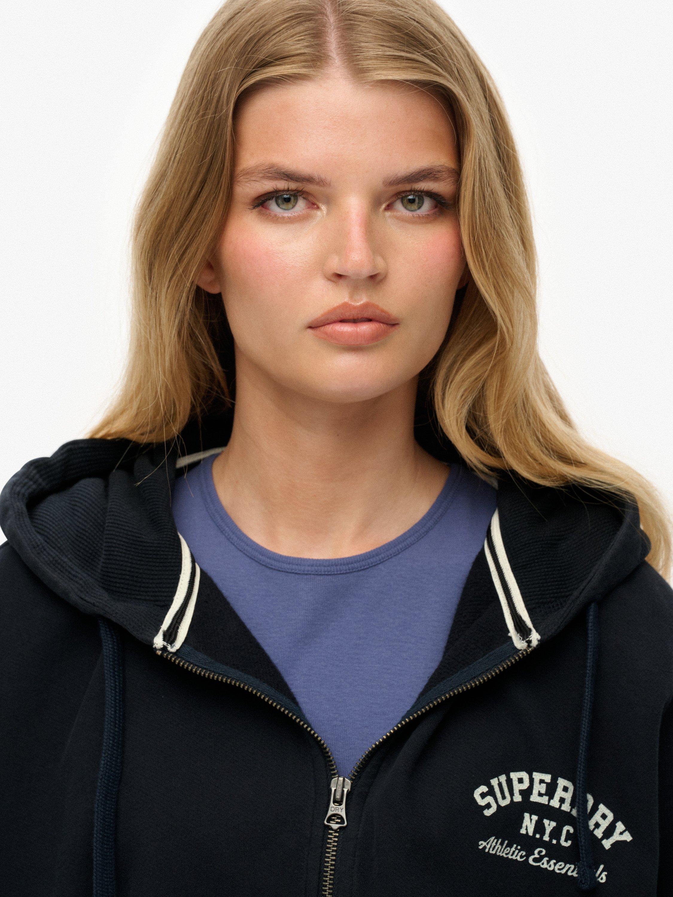 Product image 5 of 5, which shows Superdry Athletic Essentials Oversized Zip Hoodie, Eclipse Navy/  White, 10