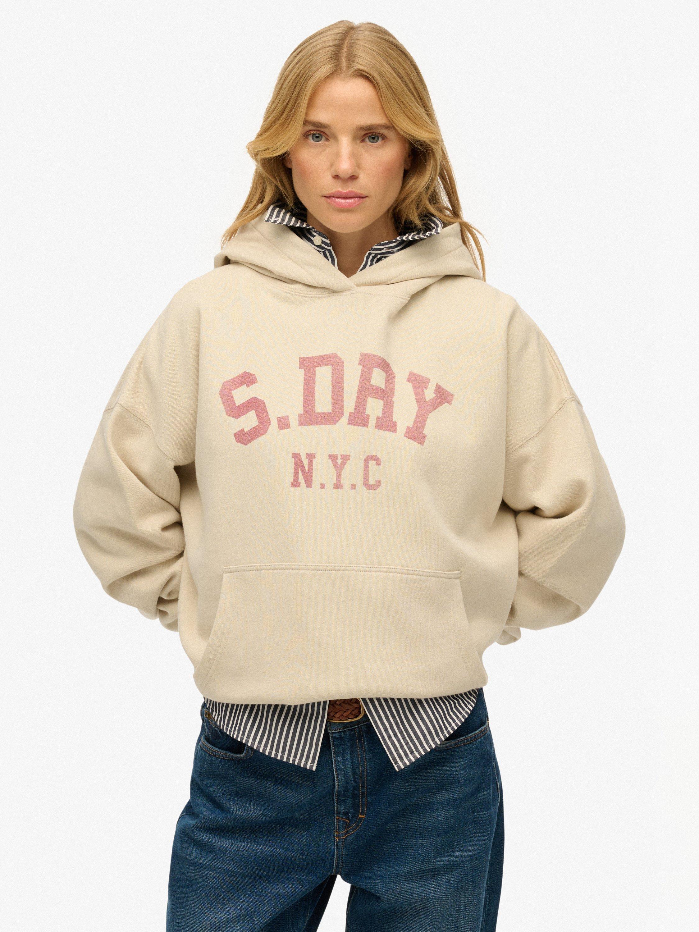 Product image 1 of 6, which shows Superdry Athletic Essentials Relaxed Hoodie, Oat Bran, 10