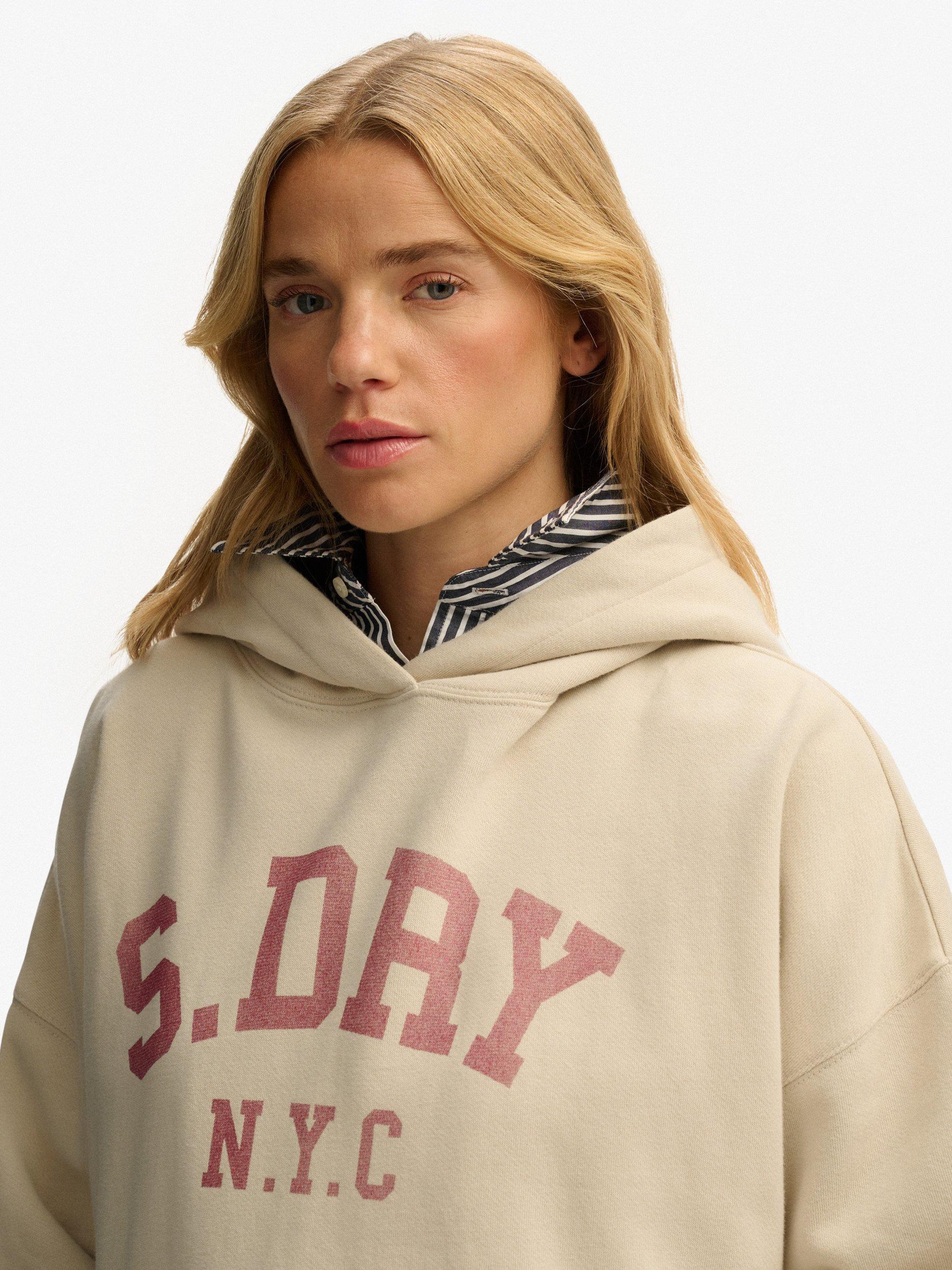 Product image 4 of 6, which shows Superdry Athletic Essentials Relaxed Hoodie, Oat Bran, 10