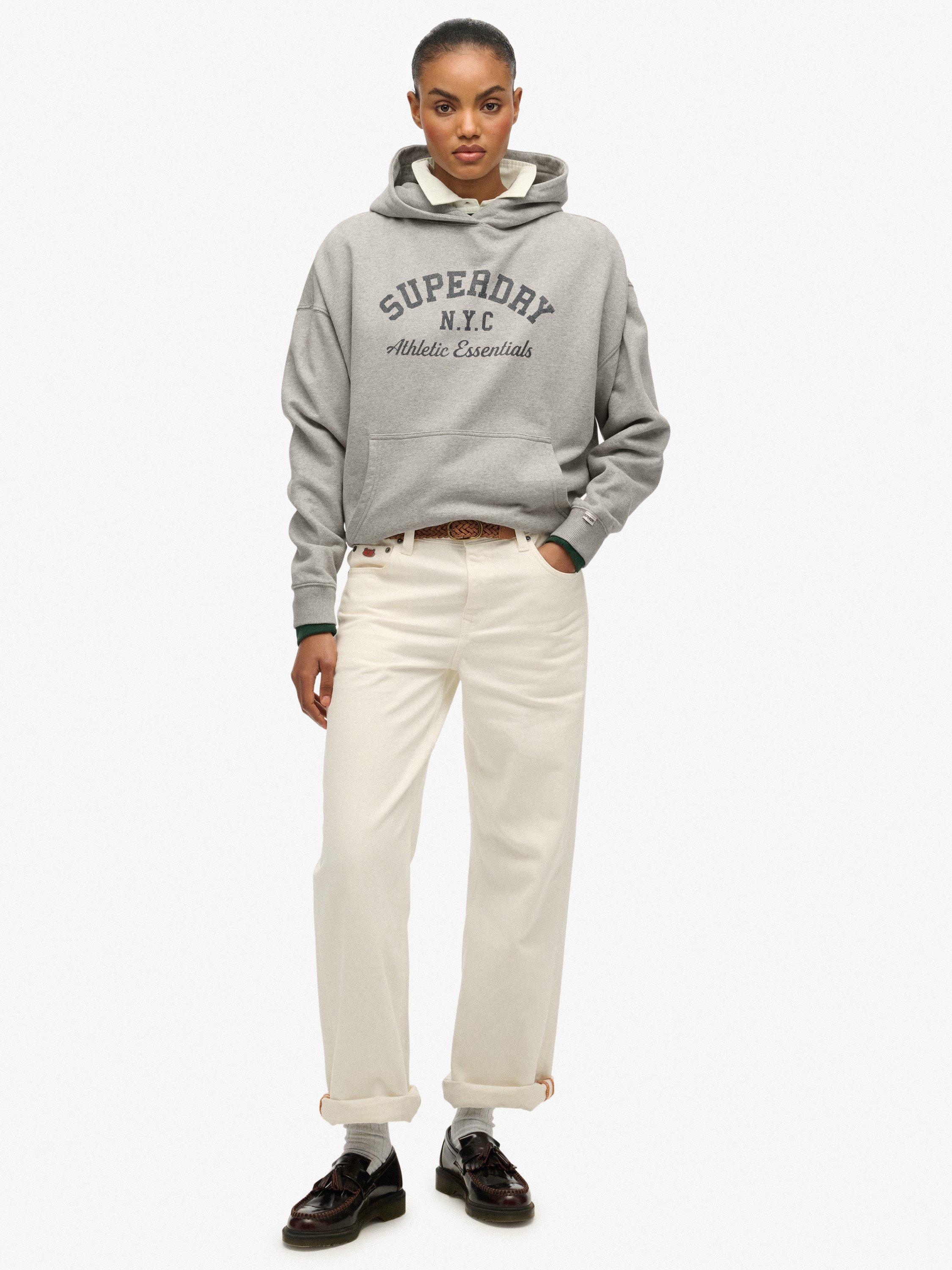 Product image 3 of 6, which shows Superdry Cotton Athletic Essentials Relaxed Hoodie, Athletic Grey Marl, 10