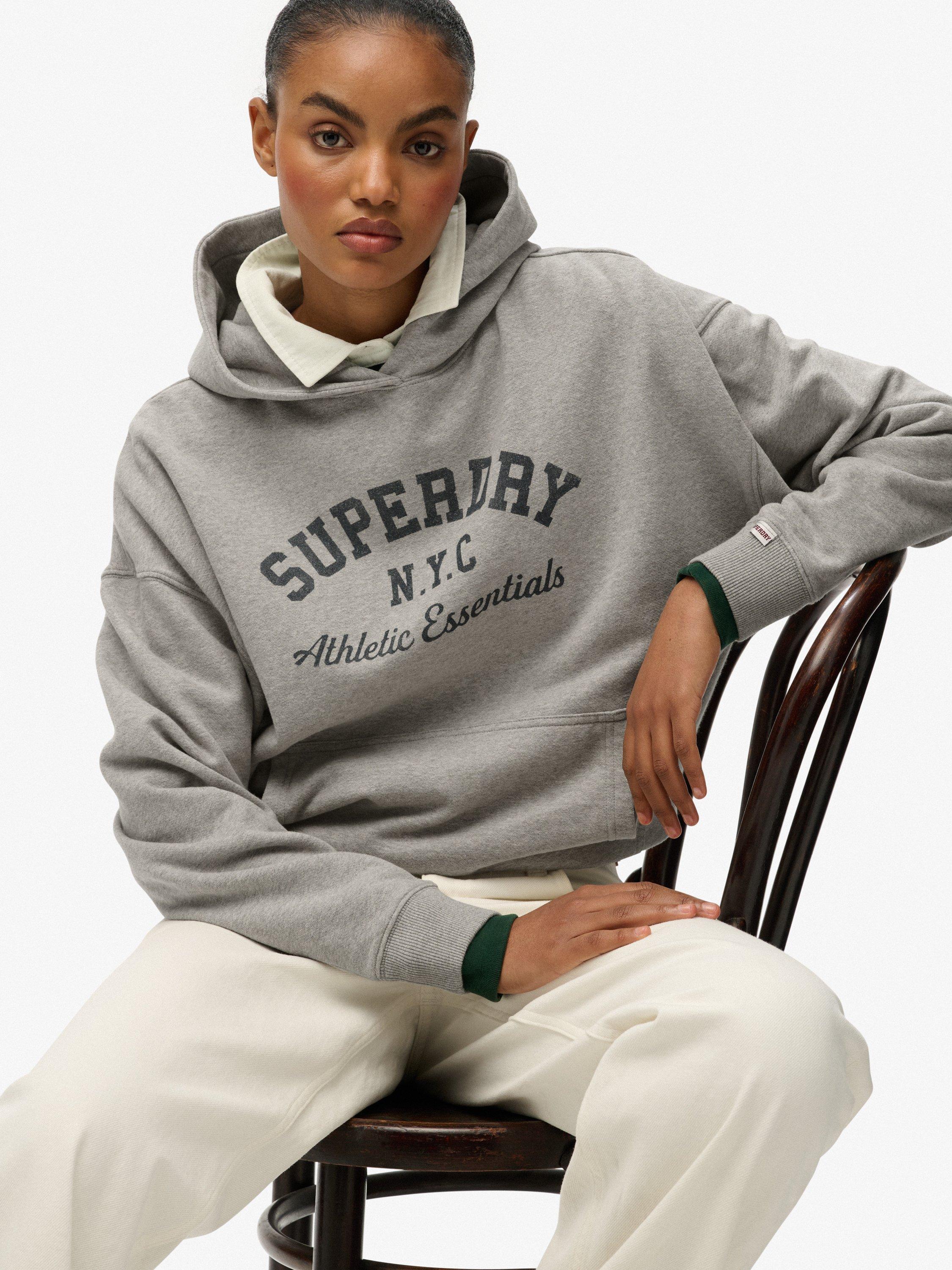 Product image 4 of 6, which shows Superdry Cotton Athletic Essentials Relaxed Hoodie, Athletic Grey Marl, 10