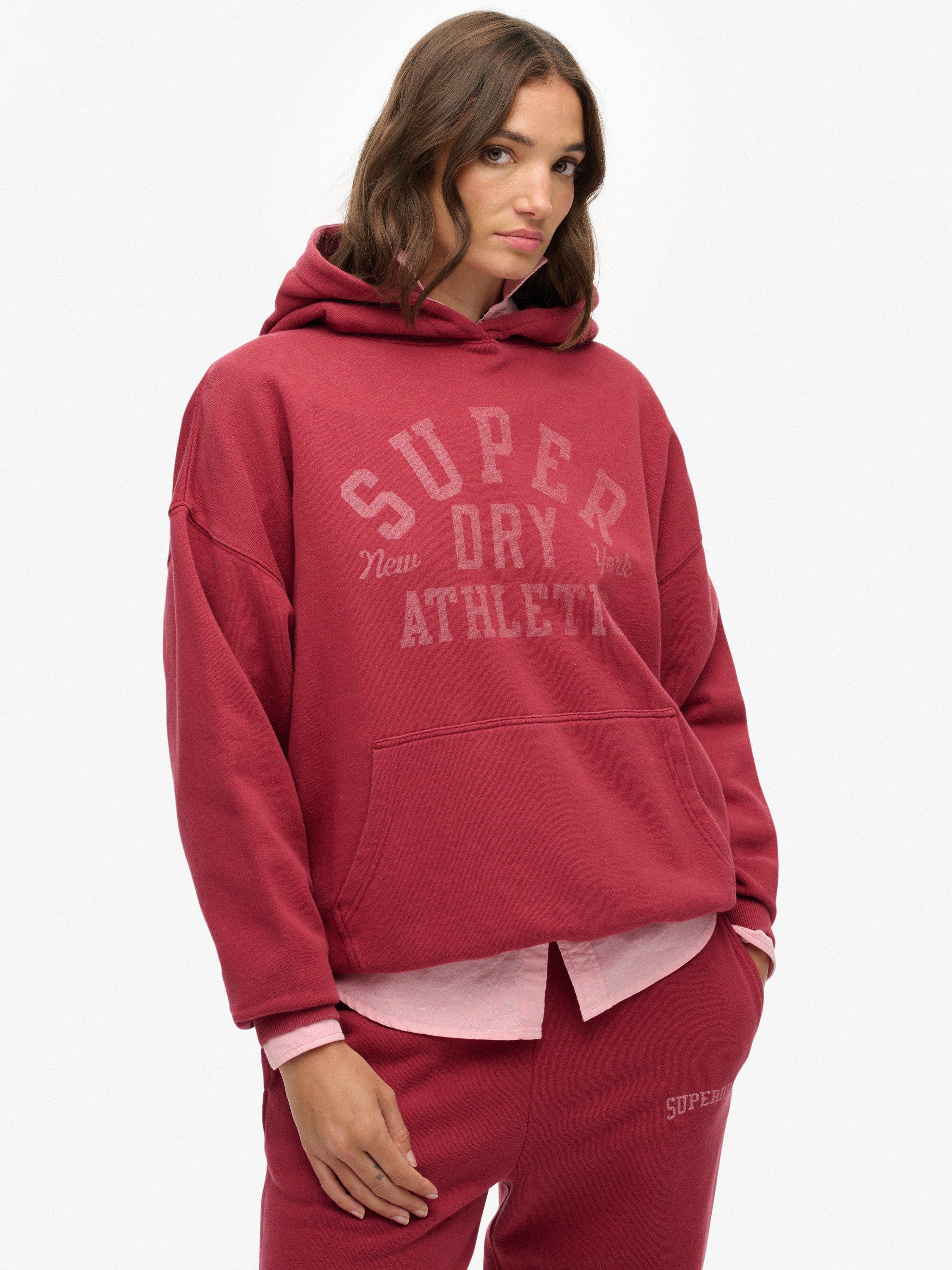 Product image 1 of 6, which shows Superdry Athletic Essentials Relaxed Hoodie, Bordeaux Red, 10