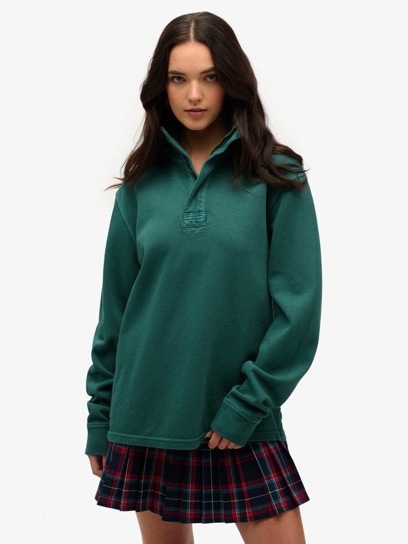 Product image 1 of 5, which shows Superdry Oversized Classic Pique 1/2 Zip Jumper, Washed Green, XS