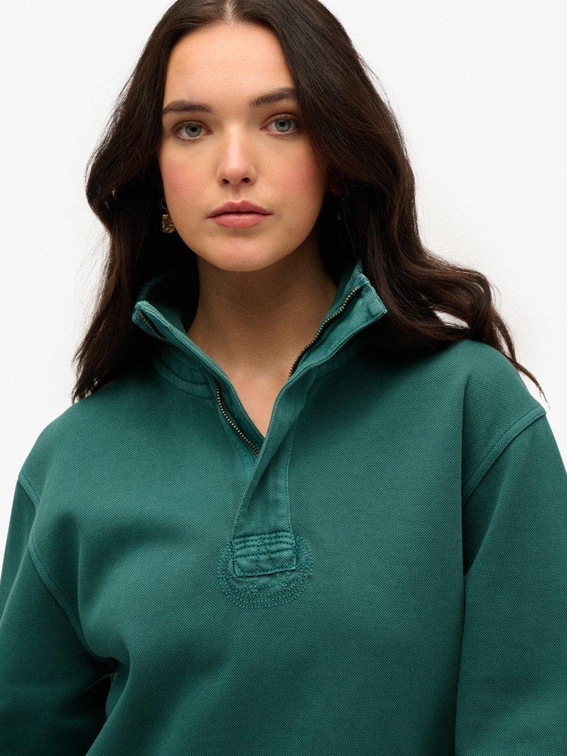 Product image 3 of 5, which shows Superdry Oversized Classic Pique 1/2 Zip Jumper, Washed Green, XS