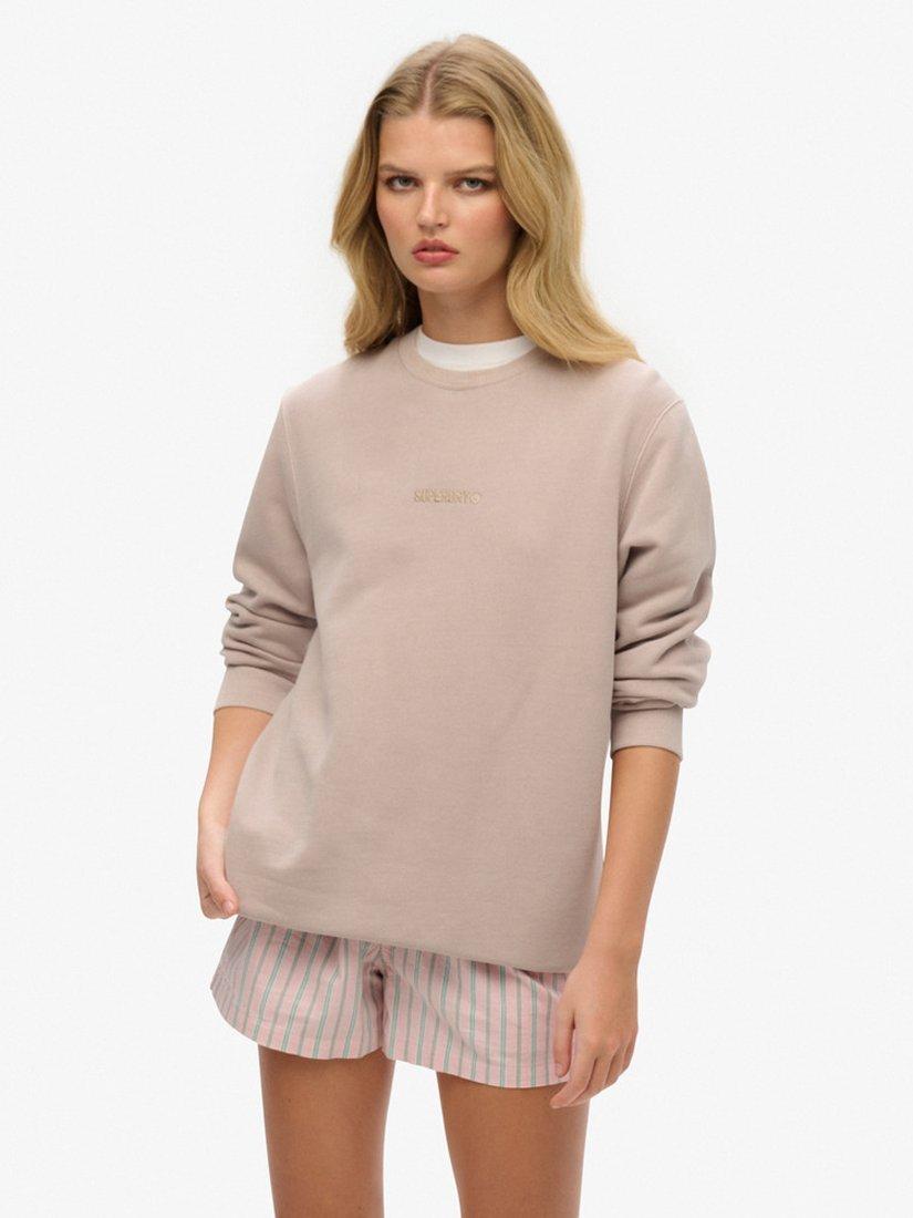 Superdry Oversized Micro Logo Crew Sweatshirt, Deep Beige Slub