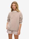 Superdry Oversized Micro Logo Crew Sweatshirt, Deep Beige Slub