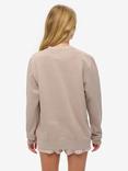 Superdry Oversized Micro Logo Crew Sweatshirt, Deep Beige Slub