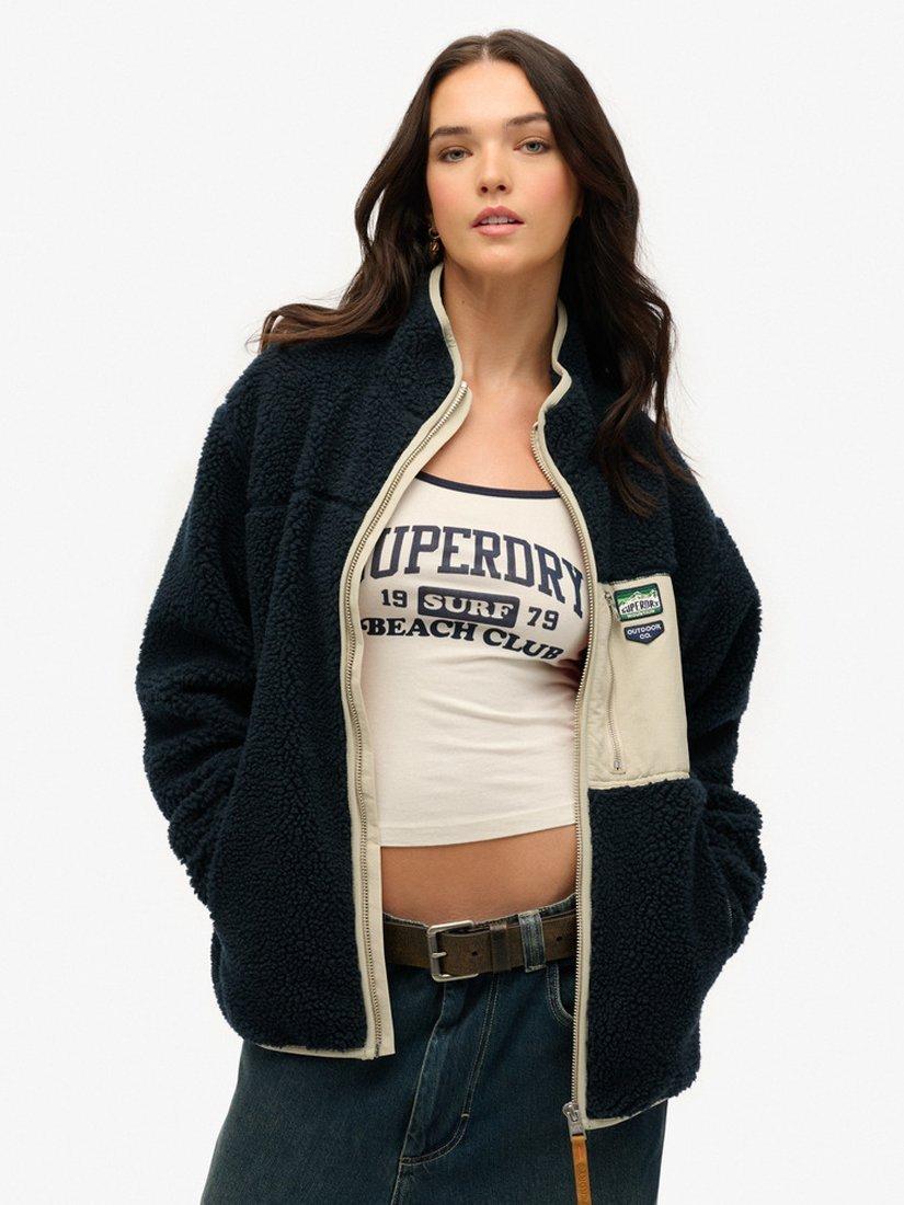 Superdry Oversized Vintage Retro Full Zip Fleece, Eclipse Navy