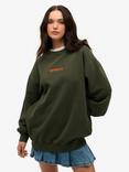 Superdry Oversized Micro Logo Graphic Crew Sweatshirt, Army Khaki