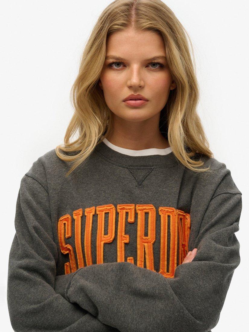 Product image 3 of 6, which shows Superdry Oversized Vintage Athletic Crew Sweatshirt, Charcoal Marl, XS