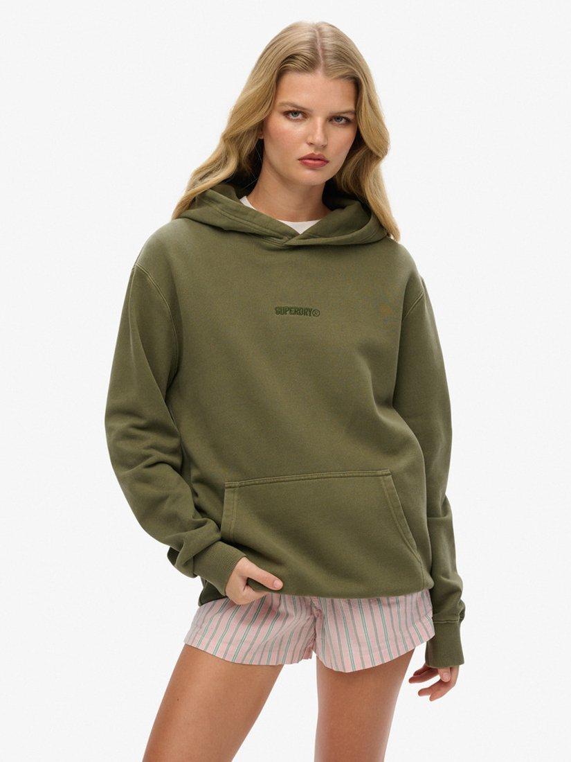 Superdry Logo Oversized Cotton Hoodie, Olive Night Green