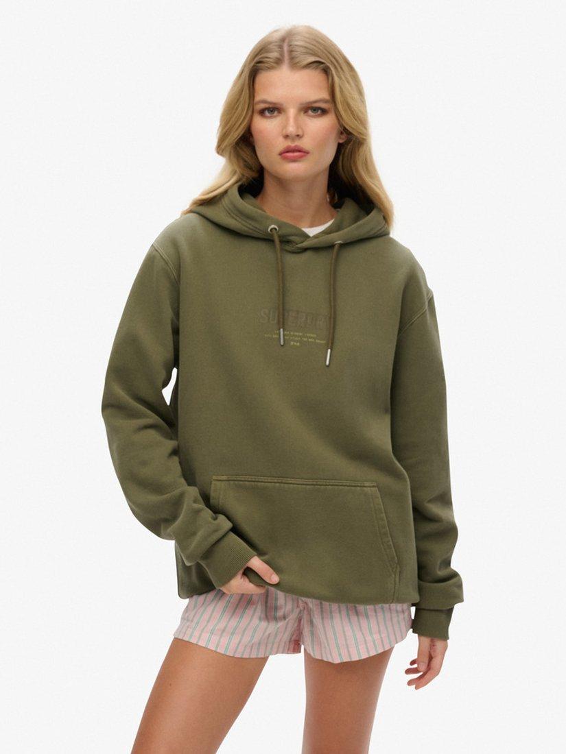 Product image 1 of 6, which shows Superdry Printed Logo Oversized Cotton Hoodie, Olive Night Green, XS